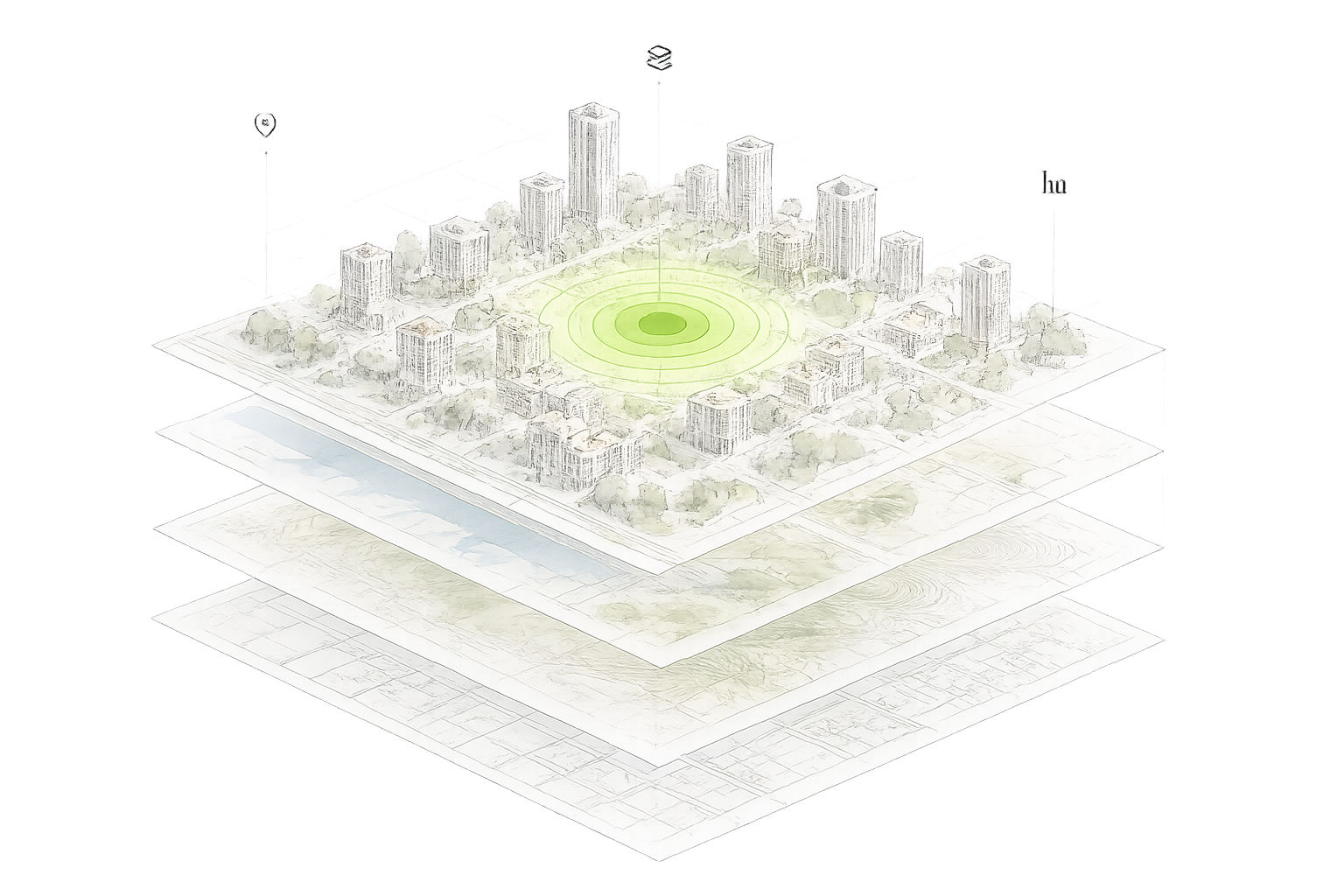 Abstract visualization of decision intelligence over the built environment